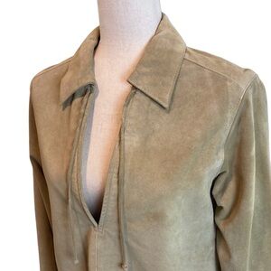 Eddie Bauer Women’s Beige Suede Leather Anorak V Neck Long Sleeve Shirt XS